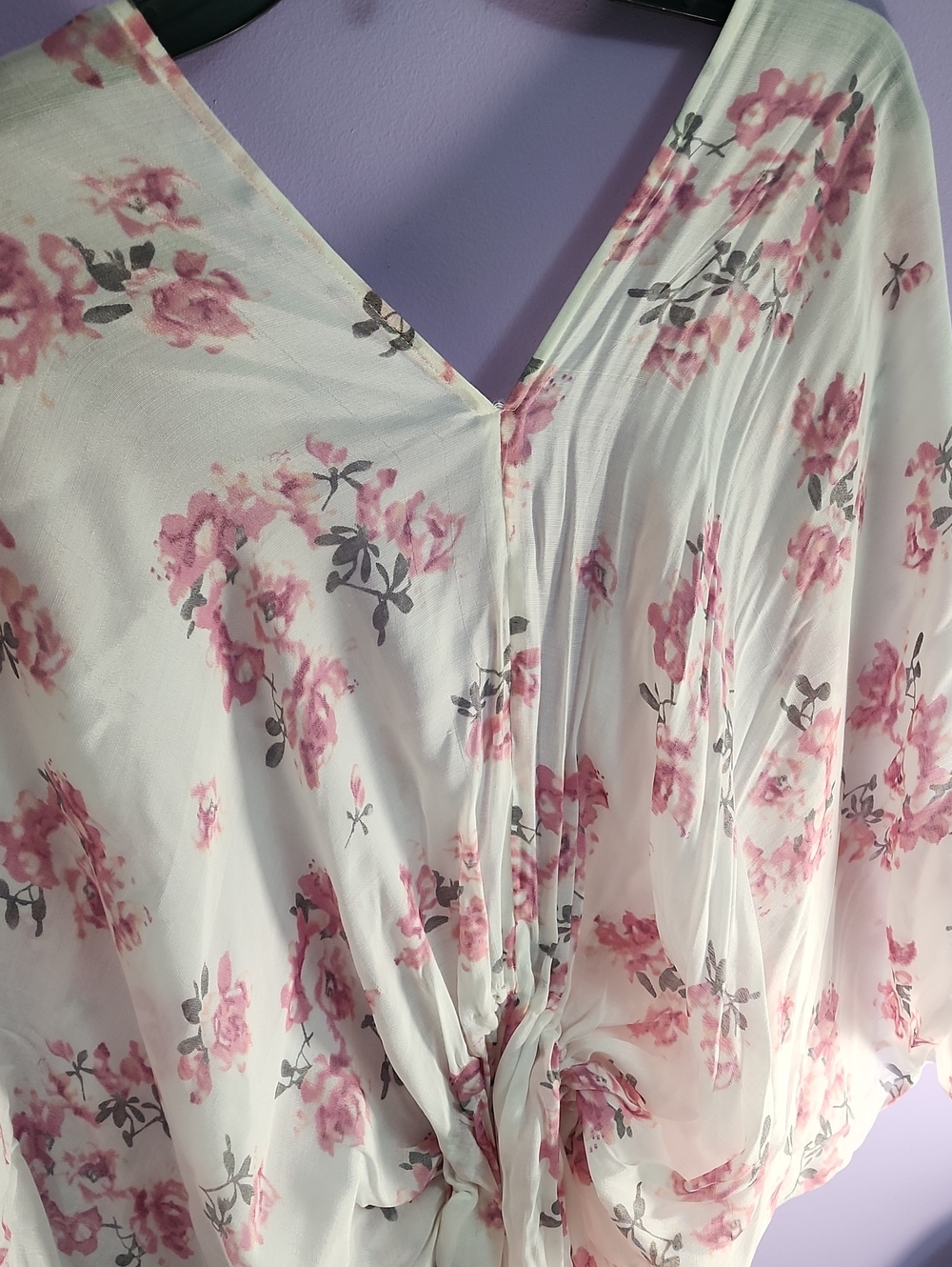 Pink Floral White Beach Coverup - Picture 2 of 3